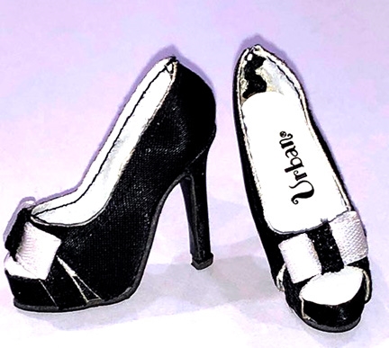 black satin heels with bow