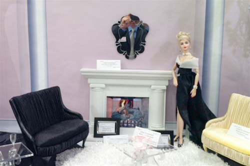 #28701 Classic Column Room Back Drop H28" X W48"  (Perfectly scaled for Vita and most 16" Fashion Dolls) Doll, chairs, tables, wine glass, wall mirror, telephone and fireplace sold separately
