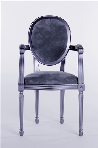Louis XVI Style ArmChair - Pewter (Perfectly scaled for Vita and most 16" Fashion Dolls) Minor assembly of inserting chair's legs to frame required.