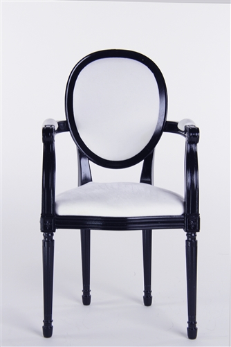 Louis XVI Style ArmChair - Black Lacquer (Perfectly scaled for Vita and most 16" Fashion Dolls) Minor assembly of inserting chair's legs to frame required.