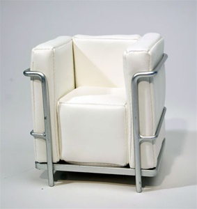 Modern Chair - White (Perfectly scaled for Vita and most 16" Fashion Dolls) Highly detailed chrome plated metal frame and leatherette seats.