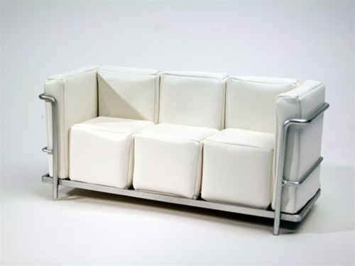 Modern Couch - White (Perfectly scaled for 12" Fashion Dolls) Highly scaled chrome plated metal frame and leatherette seat.