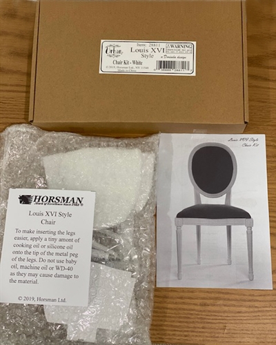Louis XVI Style Chair - DIY Kit - White (Perfectly scaled for Vita and most 16" Fashion Dolls) Contains all necessary parts and assemble instruction and pattern. Kit does not include fabric and metal weight.